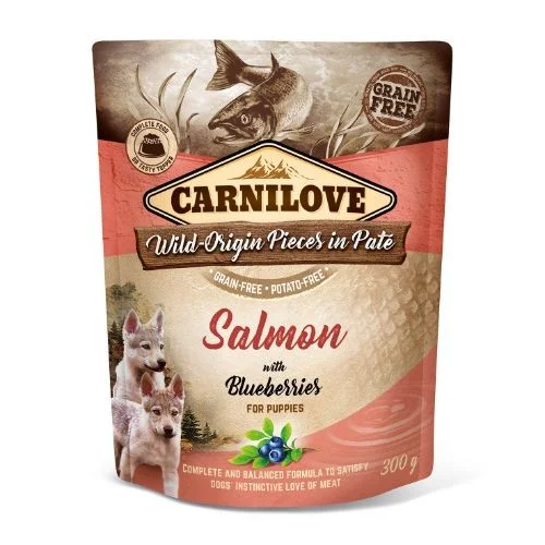 Carnilove Wet Puppy Food Pouches with Salmon and Blueberries - 12 x 300g