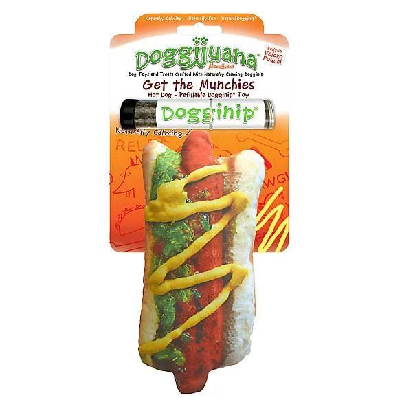 - Recommended affordable pet toysDoggijuana Get the Munchies Refillable Hot Dog Dogginip Toy by SmarterPaw