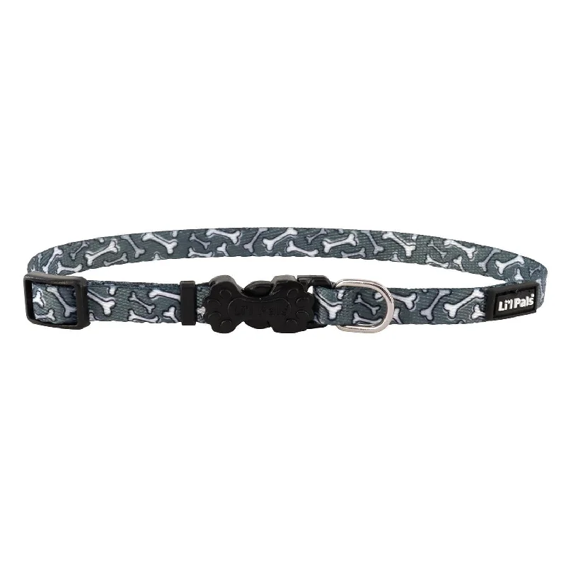 Lil Pals Adjustable Patterned Collar - Grey Bones