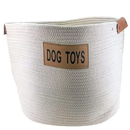 Rope Toy Basket with Leather Handles